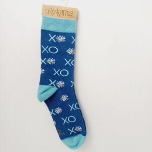 Women Boy Sock Crew Karma X O Hugs and Kisses Blue Daisy Flower Cotton Gift XO